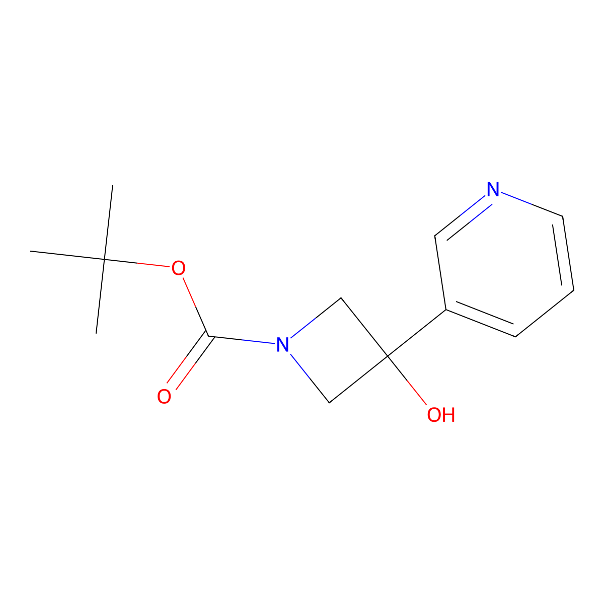 Tert-butyl 3-hydroxy-3-(pyridin-3-yl)azetidine-1-carboxylate molecular structure, CAS 398489-32-2