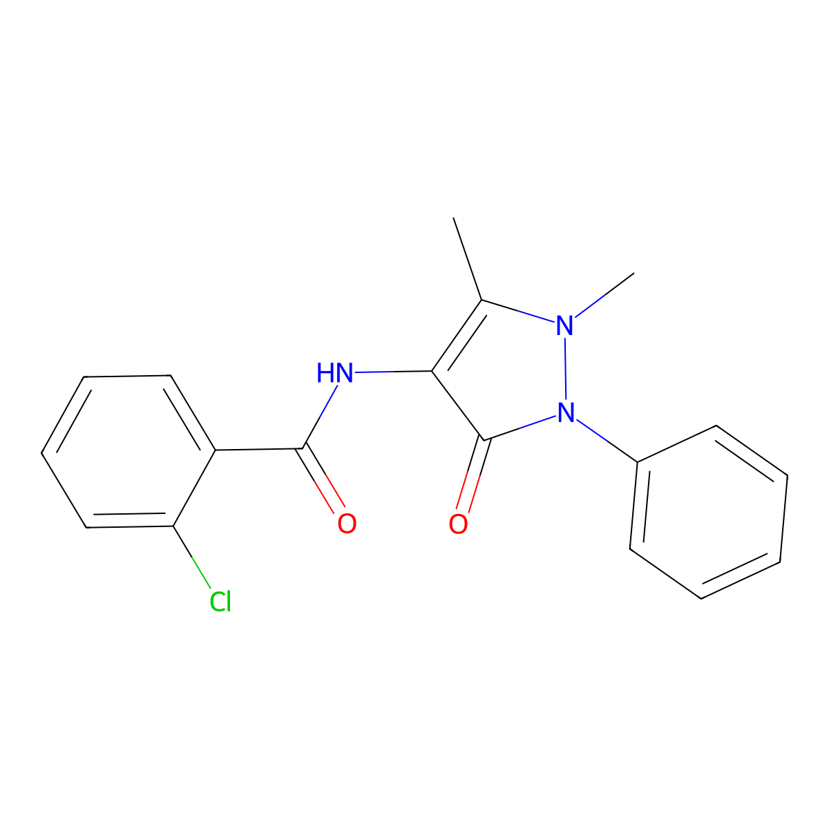2-chloro-N-(1,5-dimethyl-3-oxo-2-phenyl-2,3-dihydro-1H-pyrazol-4-yl)benzamide molecular structure, CAS 3985-30-6