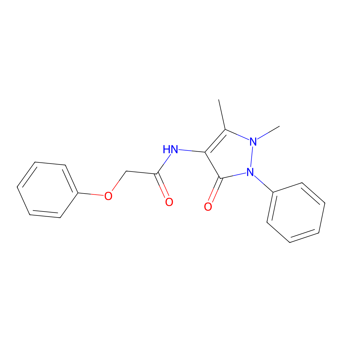 N-(1,5-dimethyl-3-oxo-2-phenyl-2,3-dihydro-1H-pyrazol-4-yl)-2-phenoxyacetamide molecular structure, CAS 3985-34-0