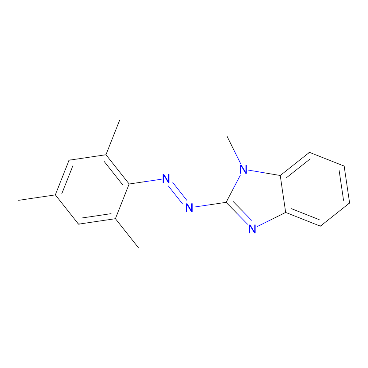 1-methyl-2-[(E)-(2,4,6-trimethylphenyl)diazenyl]-1H-benzimidazole molecular structure, CAS 39860-01-0