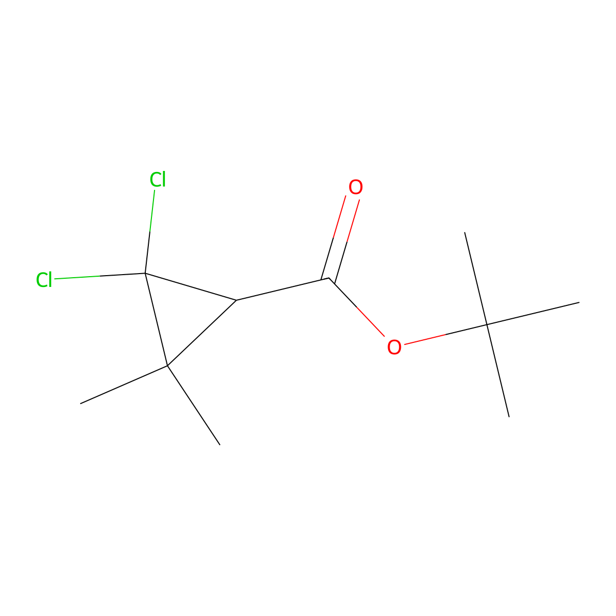 Tert-butyl 2,2-dichloro-3,3-dimethylcyclopropane-1-carboxylate molecular structure, CAS 39872-18-9