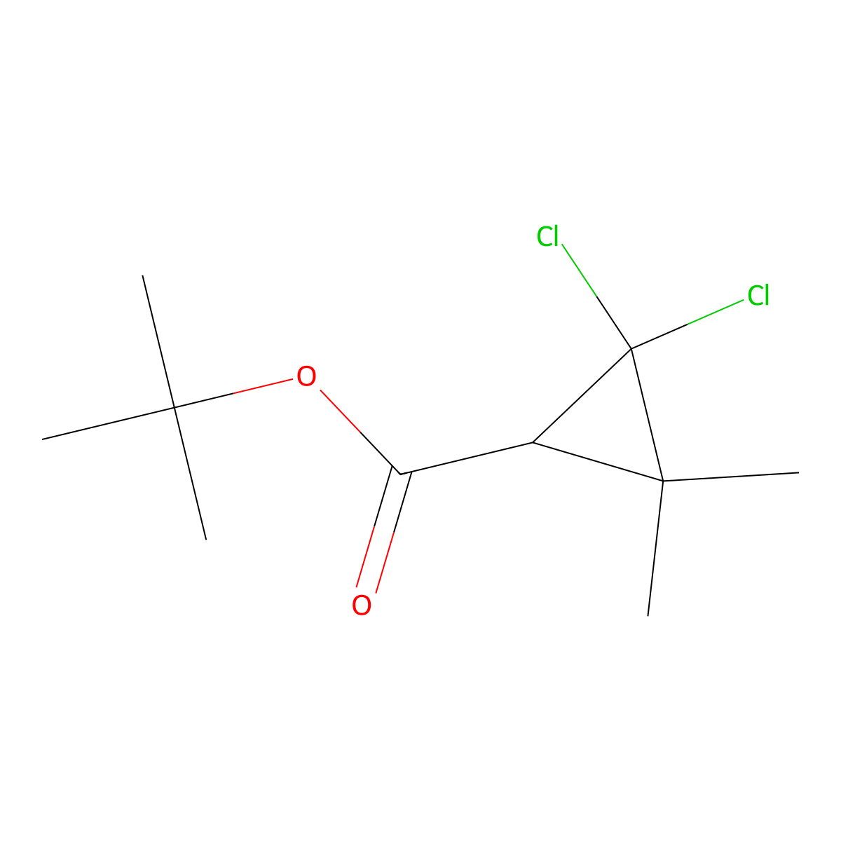 Tert-butyl 2,2-dichloro-3,3-dimethylcyclopropane-1-carboxylate molecular structure, CAS 39872-18-9