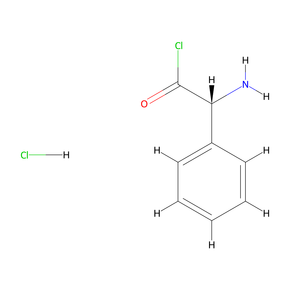 (R)-(-)-2-Phenylglycine chloride hydrochloride molecular structure, CAS 39878-87-0