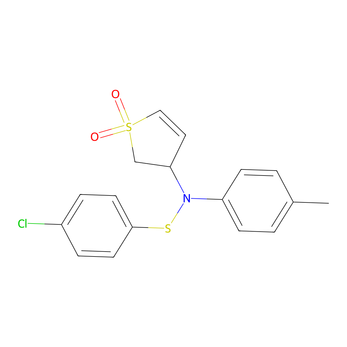 3-(((4-Chlorophenyl)thio)(p-tolyl)amino)-2,3-dihydrothiophene 1,1-dioxide molecular structure, CAS 398995-56-7