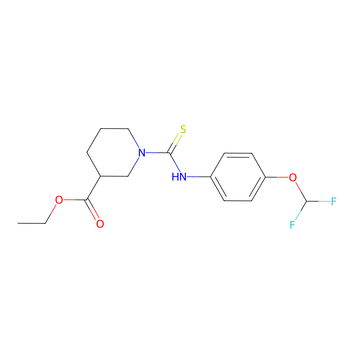 Ethyl 1-((4-(difluoromethoxy)phenyl)carbamothioyl)piperidine-3-carboxylate molecular structure, CAS 398996-20-8
