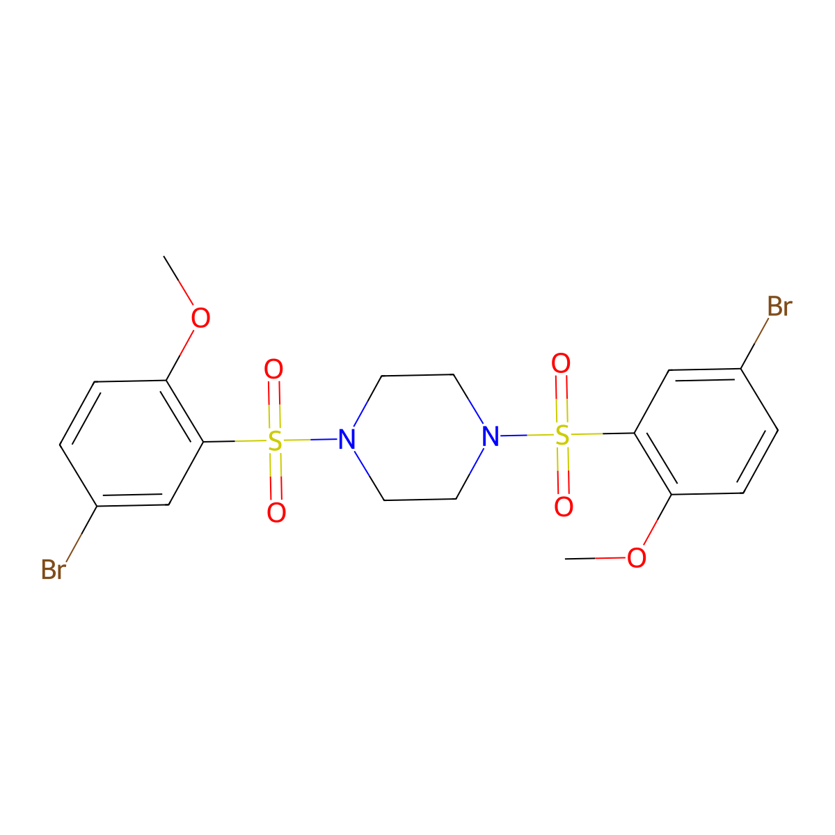 1,4-Bis((5-bromo-2-methoxyphenyl)sulfonyl)piperazine molecular structure, CAS 398996-36-6