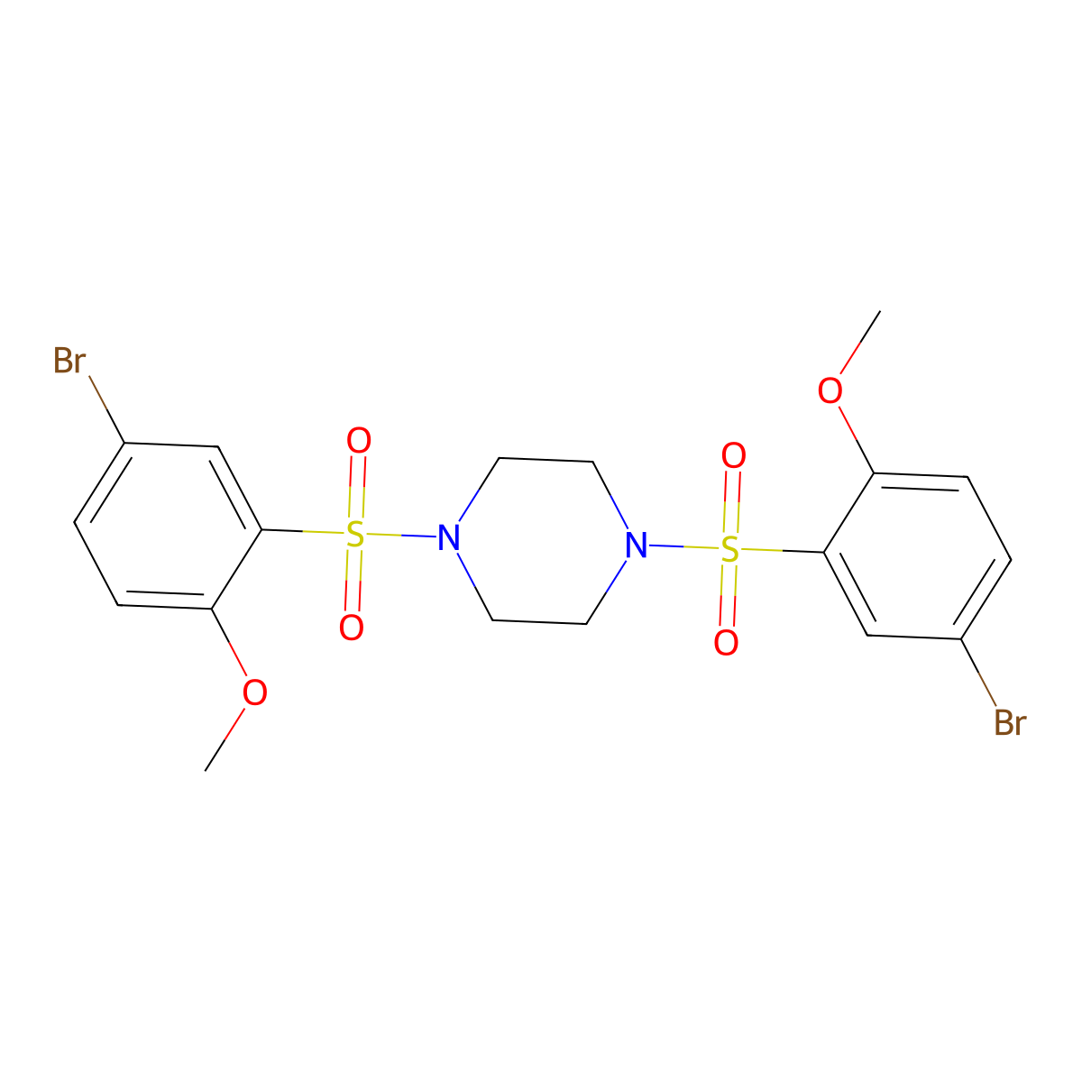1,4-Bis((5-bromo-2-methoxyphenyl)sulfonyl)piperazine molecular structure, CAS 398996-36-6