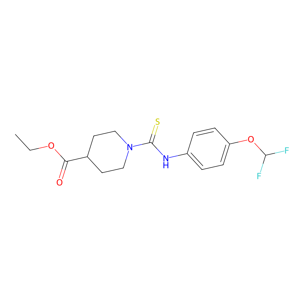 Ethyl 1-((4-(difluoromethoxy)phenyl)carbamothioyl)piperidine-4-carboxylate molecular structure, CAS 398996-37-7