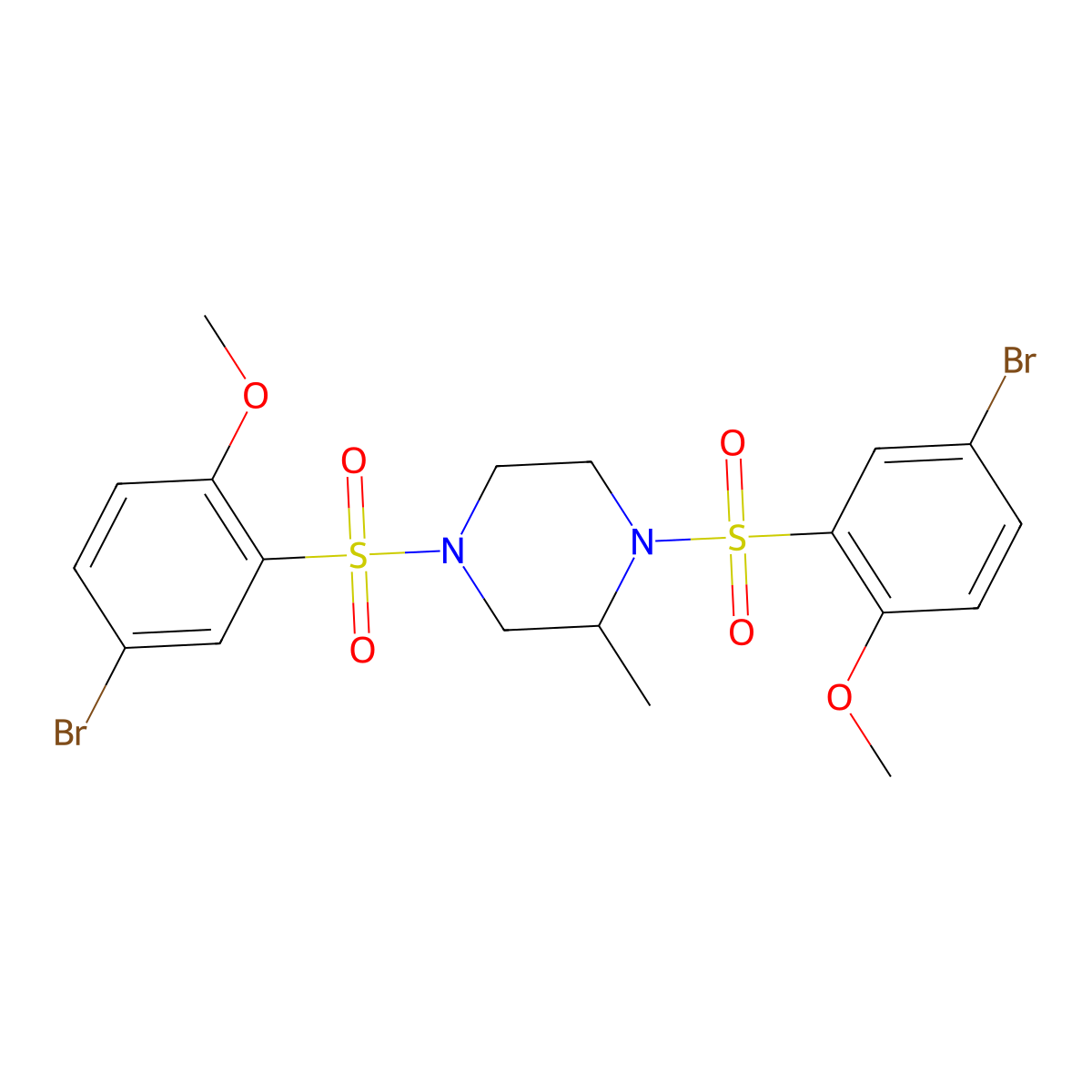 1,4-Bis(5-bromo-2-methoxybenzenesulfonyl)-2-methylpiperazine molecular structure, CAS 398996-40-2
