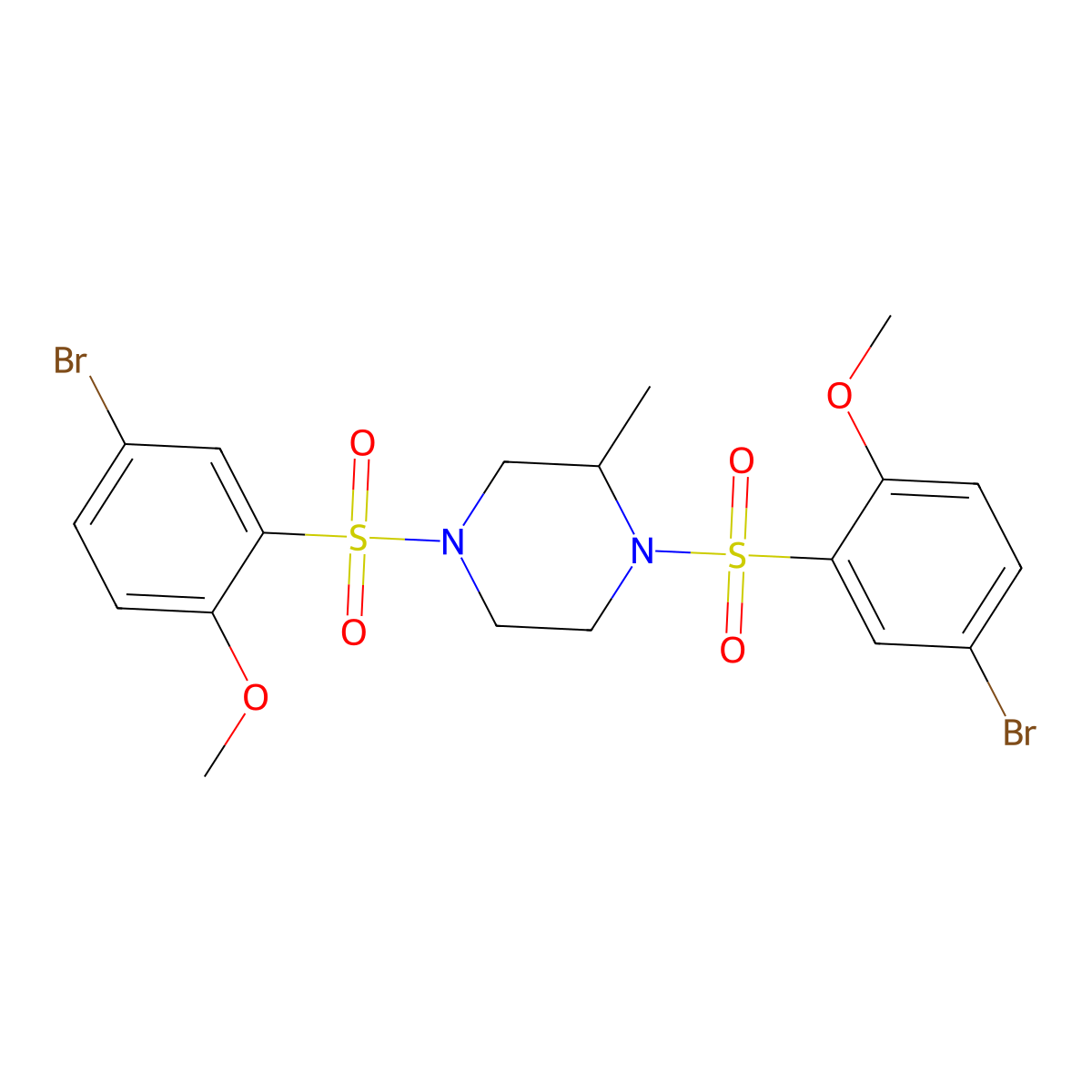 1,4-Bis(5-bromo-2-methoxybenzenesulfonyl)-2-methylpiperazine molecular structure, CAS 398996-40-2