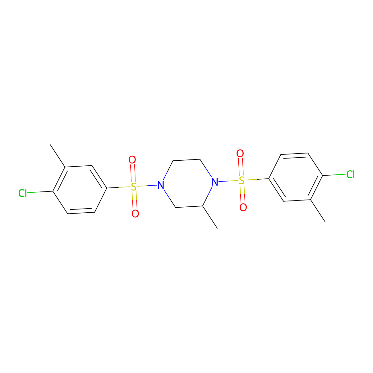 1,4-Bis[(4-chloro-3-methylphenyl)sulfonyl]-2-methylpiperazine molecular structure, CAS 398996-46-8