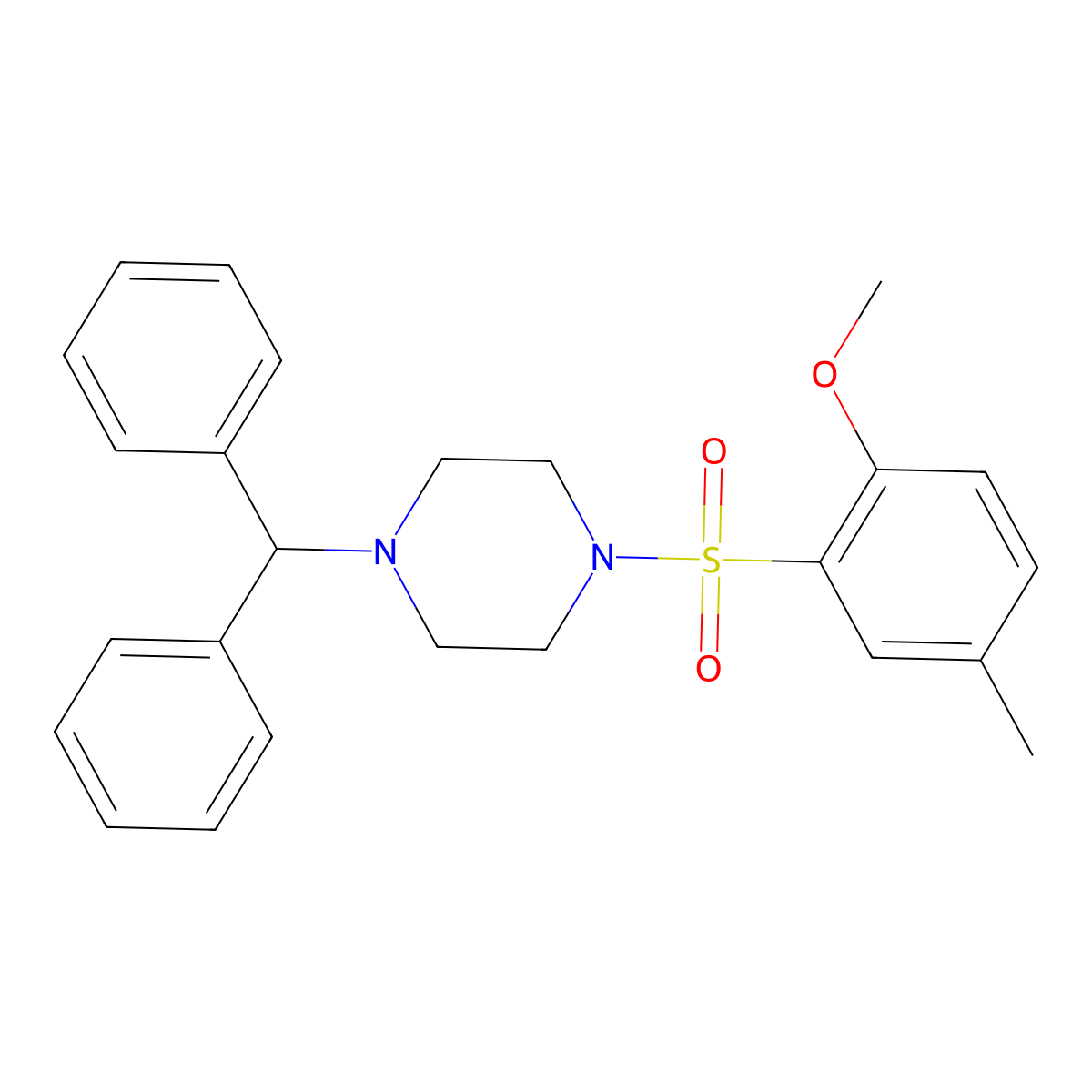 1-Benzhydryl-4-(2-methoxy-5-methylphenyl)sulfonylpiperazine molecular structure, CAS 398996-49-1