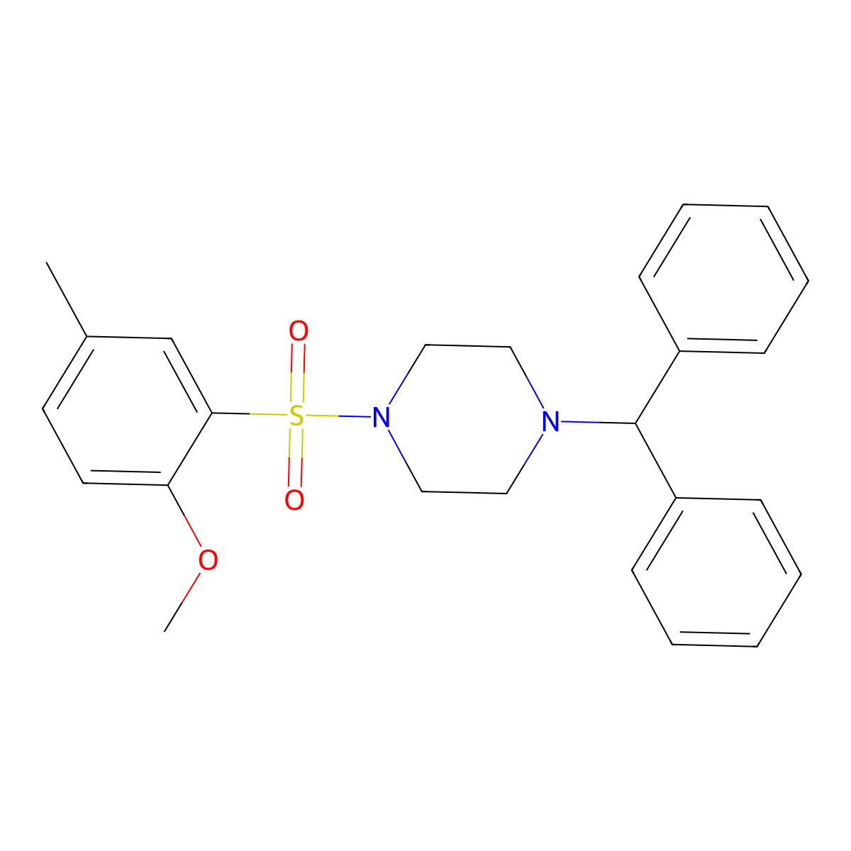 1-Benzhydryl-4-(2-methoxy-5-methylphenyl)sulfonylpiperazine molecular structure, CAS 398996-49-1