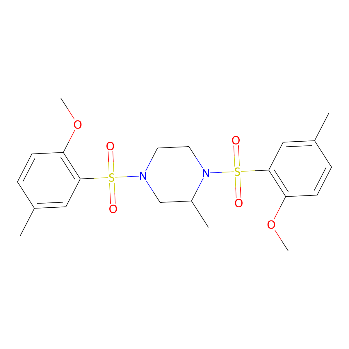 1,4-Bis[(2-methoxy-5-methylphenyl)sulfonyl]-2-methylpiperazine molecular structure, CAS 398996-50-4