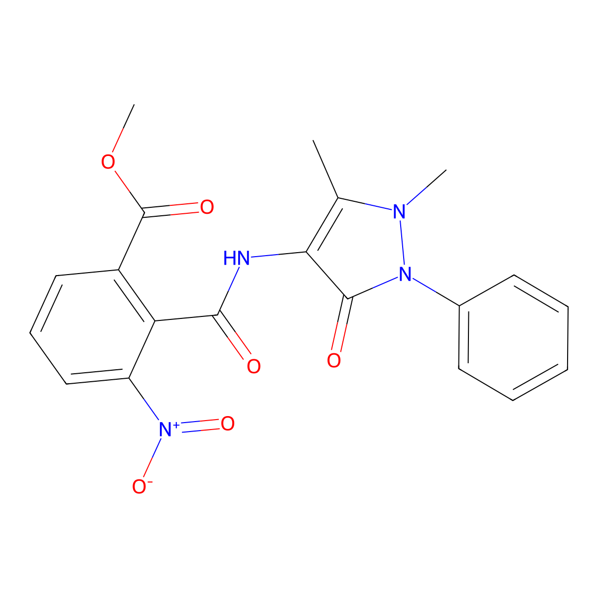 methyl 2-[(1,5-dimethyl-3-oxo-2-phenyl-2,3-dihydro-1H-pyrazol-4-yl)carbamoyl]-3-nitrobenzoate molecular structure, CAS 398996-65-1