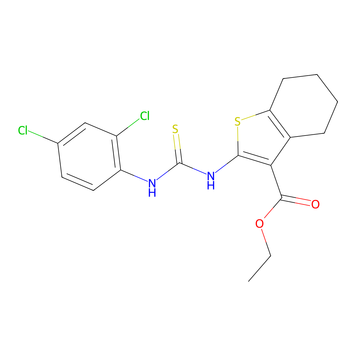 Ethyl 2-[(2,4-dichlorophenyl)carbamothioylamino]-4,5,6,7-tetrahydro-1-benzothiophene-3-carboxylate molecular structure, CAS 398996-92-4