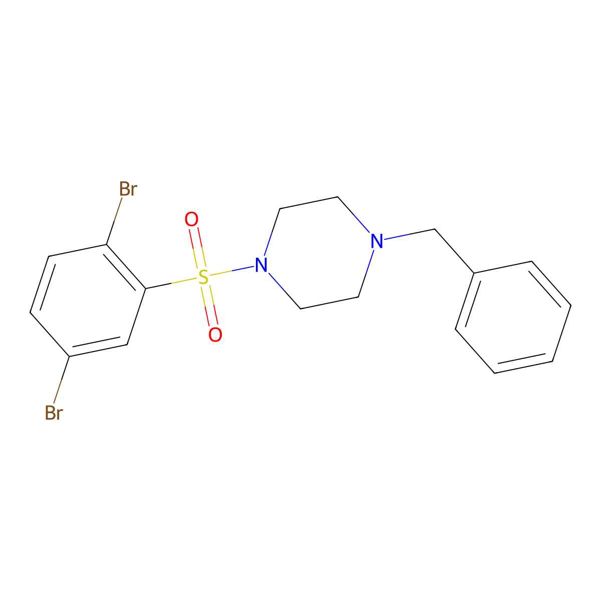 1-Benzyl-4-[(2,5-dibromophenyl)sulfonyl]piperazine molecular structure, CAS 398996-93-5