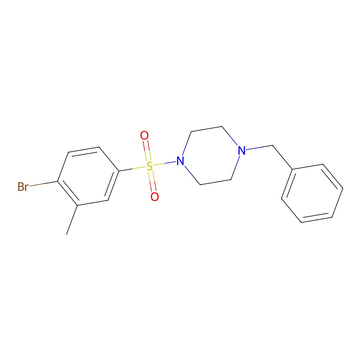 1-Benzyl-4-(4-bromo-3-methylphenyl)sulfonylpiperazine molecular structure, CAS 398997-01-8
