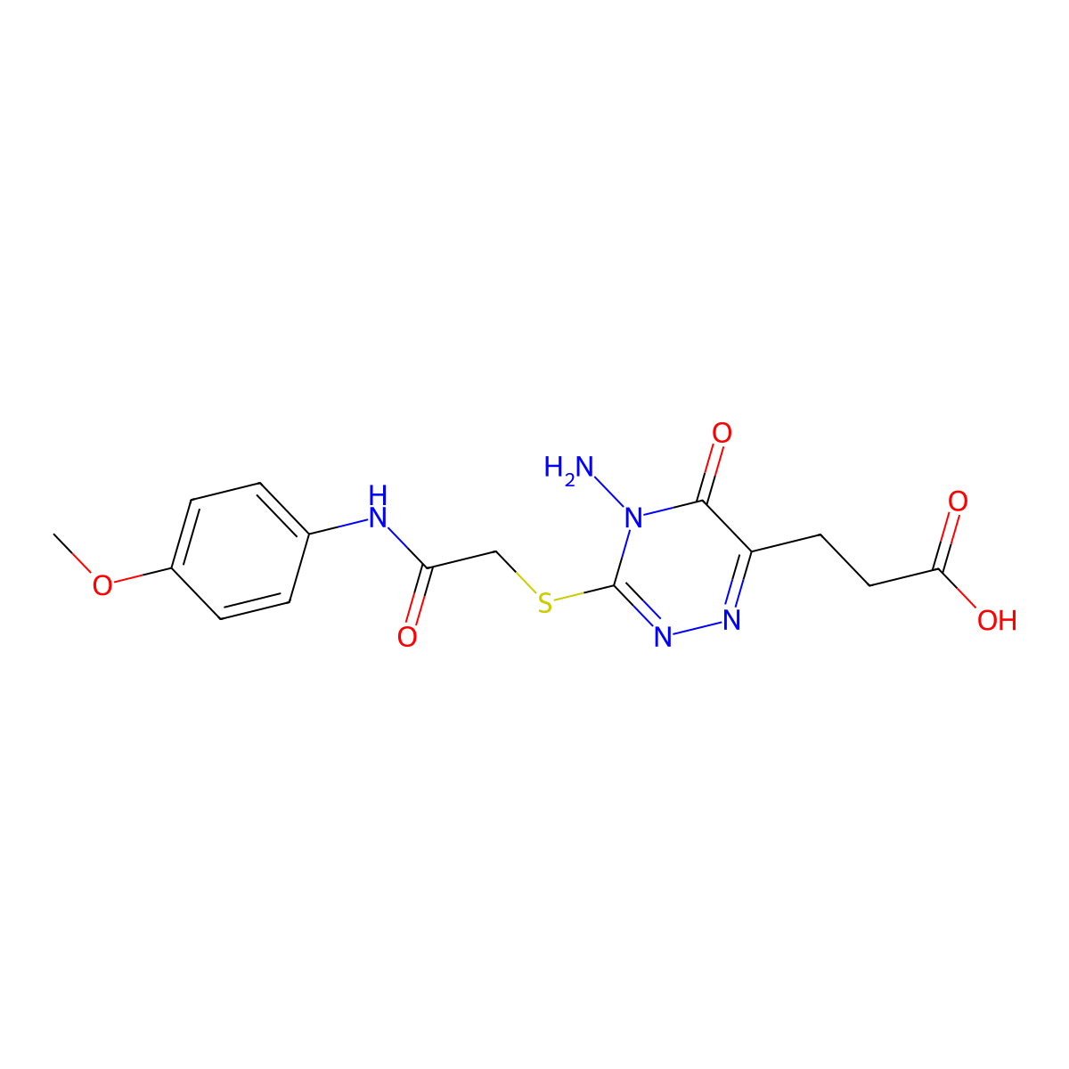 3-[4-Amino-3-[2-(4-methoxyanilino)-2-oxoethyl]sulfanyl-5-oxo-1,2,4-triazin-6-yl]propanoic acid molecular structure, CAS 398997-42-7