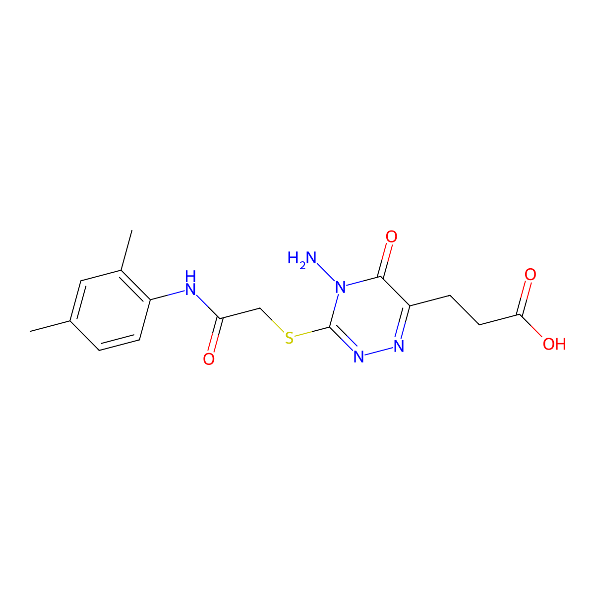 3-(4-Amino-3-((2-((2,4-dimethylphenyl)amino)-2-oxoethyl)thio)-5-oxo-4,5-dihydro-1,2,4-triazin-6-yl)propanoic acid molecular structure, CAS 398997-43-8