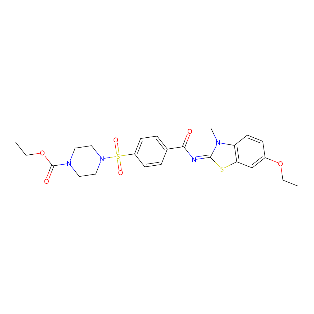 (Z)-ethyl 4-((4-((6-ethoxy-3-methylbenzo[d]thiazol-2(3H)-ylidene)carbamoyl)phenyl)sulfonyl)piperazine-1-carboxylate molecular structure, CAS 398997-75-6