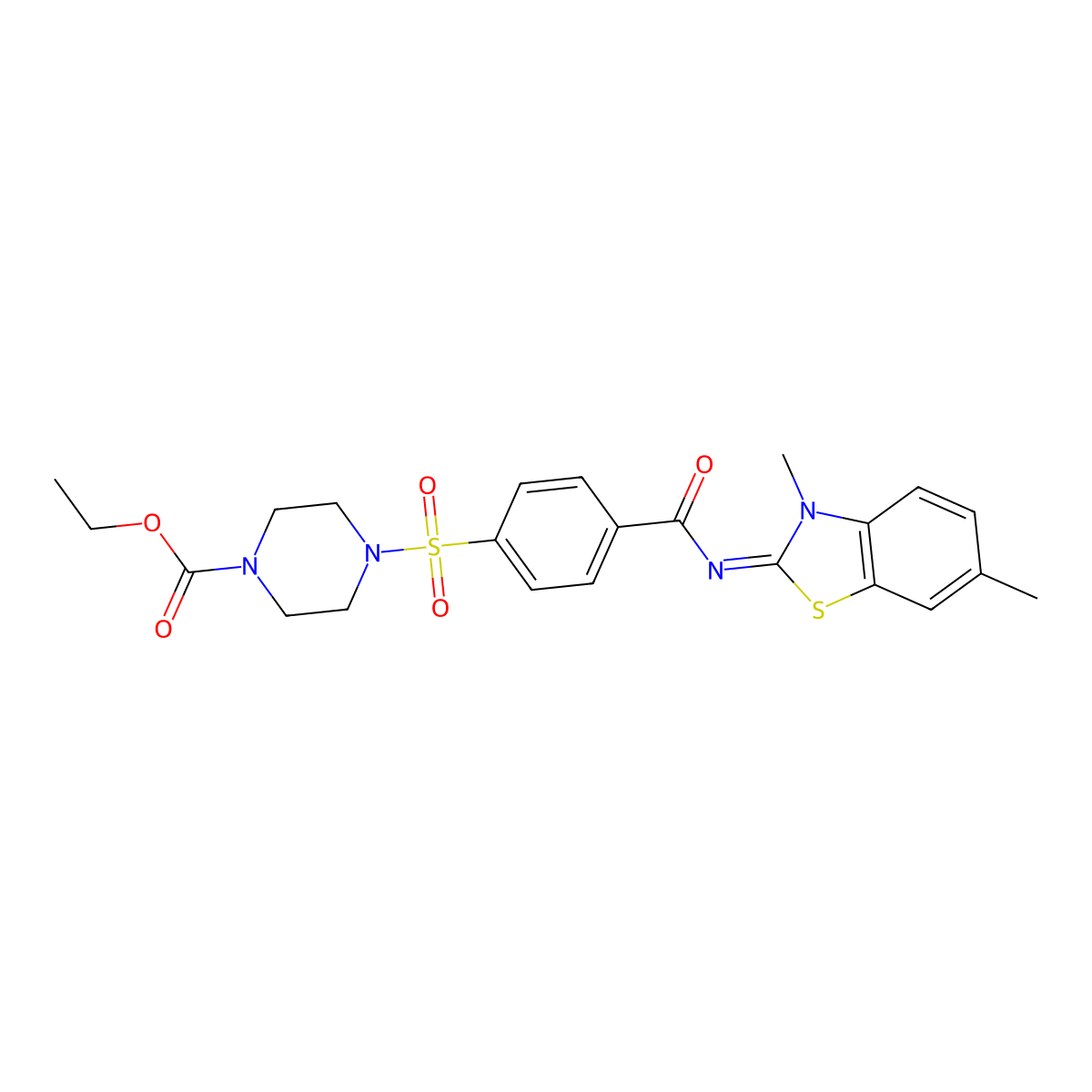 (Z)-ethyl 4-((4-((3,6-dimethylbenzo[d]thiazol-2(3H)-ylidene)carbamoyl)phenyl)sulfonyl)piperazine-1-carboxylate molecular structure, CAS 398997-95-0