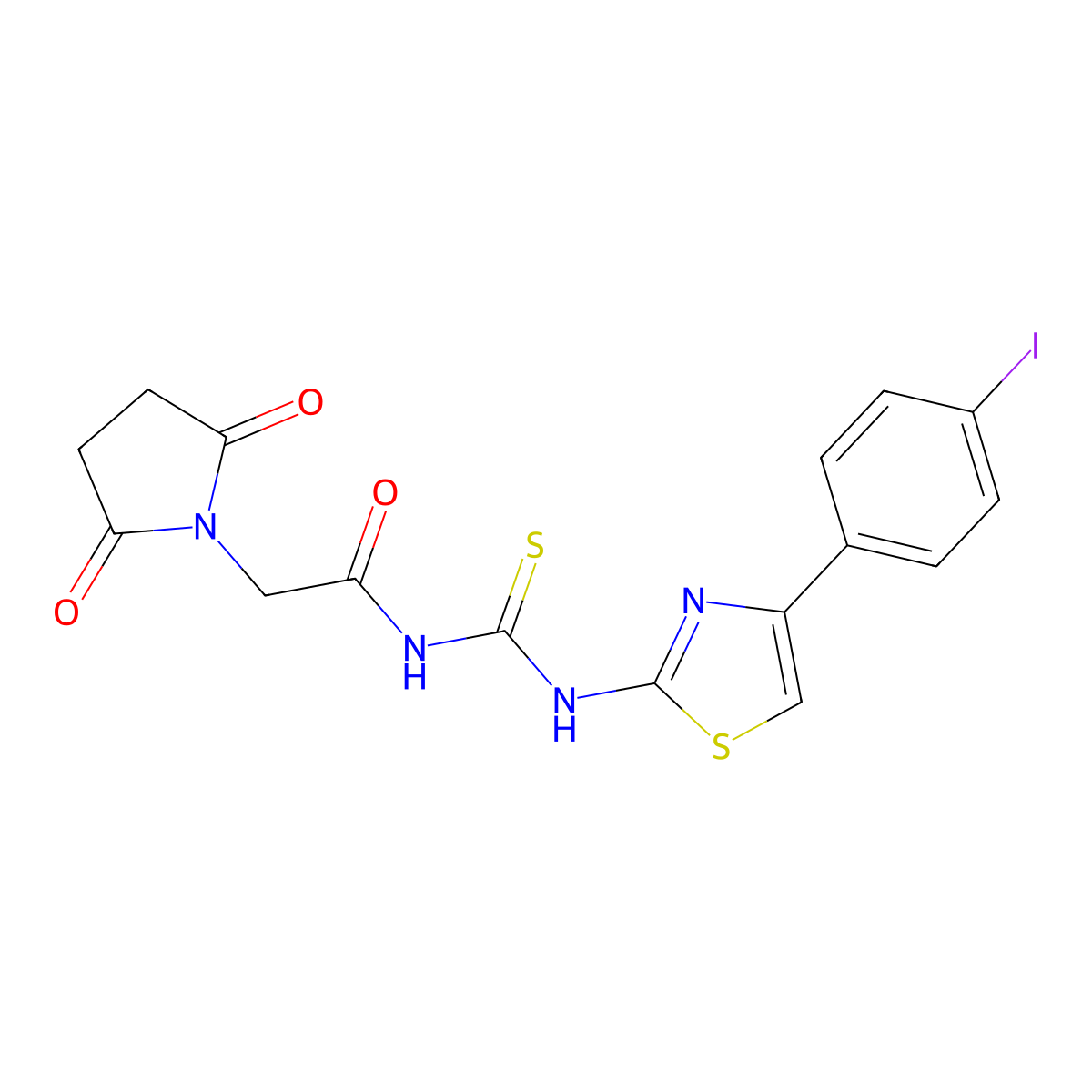 2-(2,5-dioxopyrrolidin-1-yl)-N-((4-(4-iodophenyl)thiazol-2-yl)carbamothioyl)acetamide molecular structure, CAS 398998-08-8