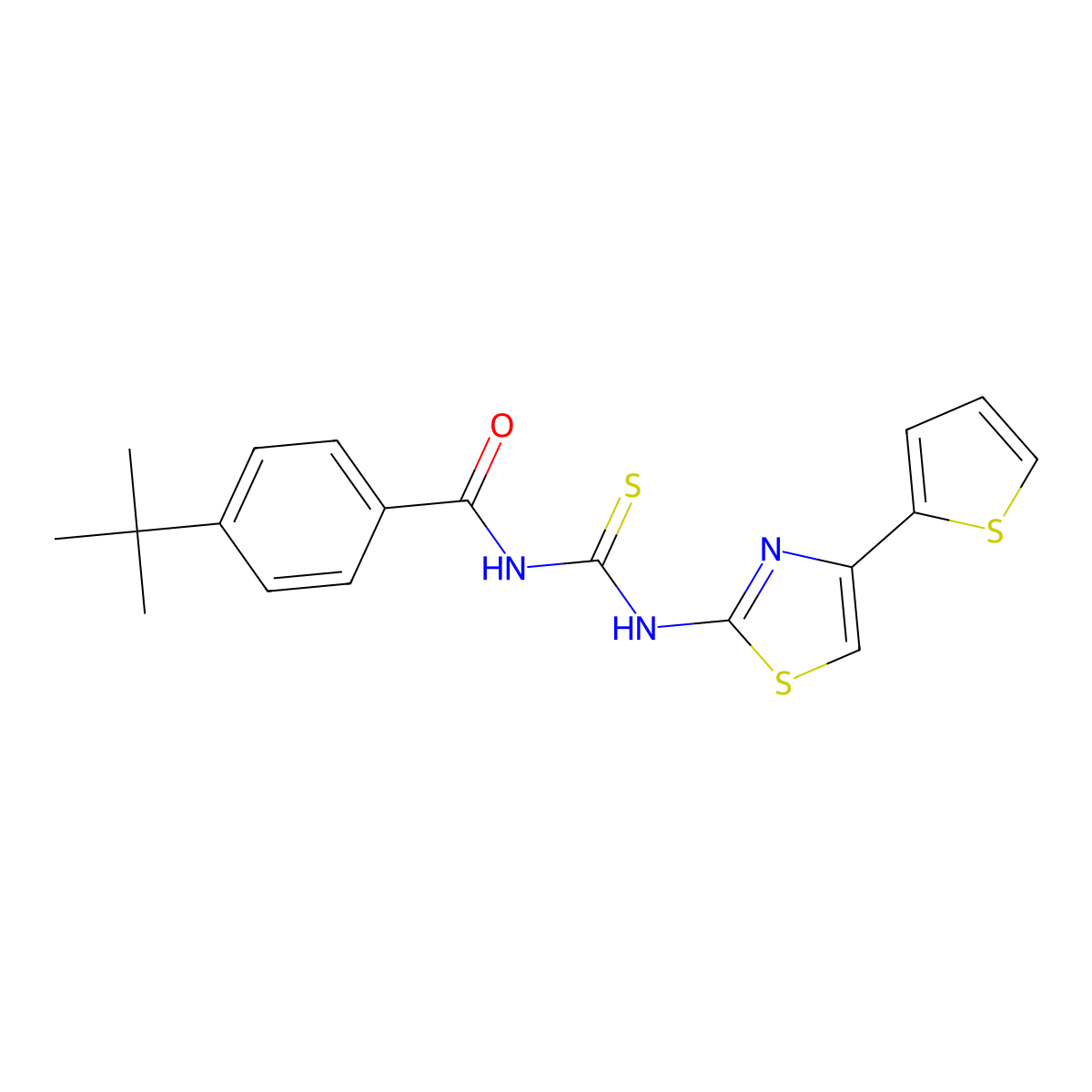 4-(tert-butyl)-N-((4-(thiophen-2-yl)thiazol-2-yl)carbamothioyl)benzamide molecular structure, CAS 398998-11-3