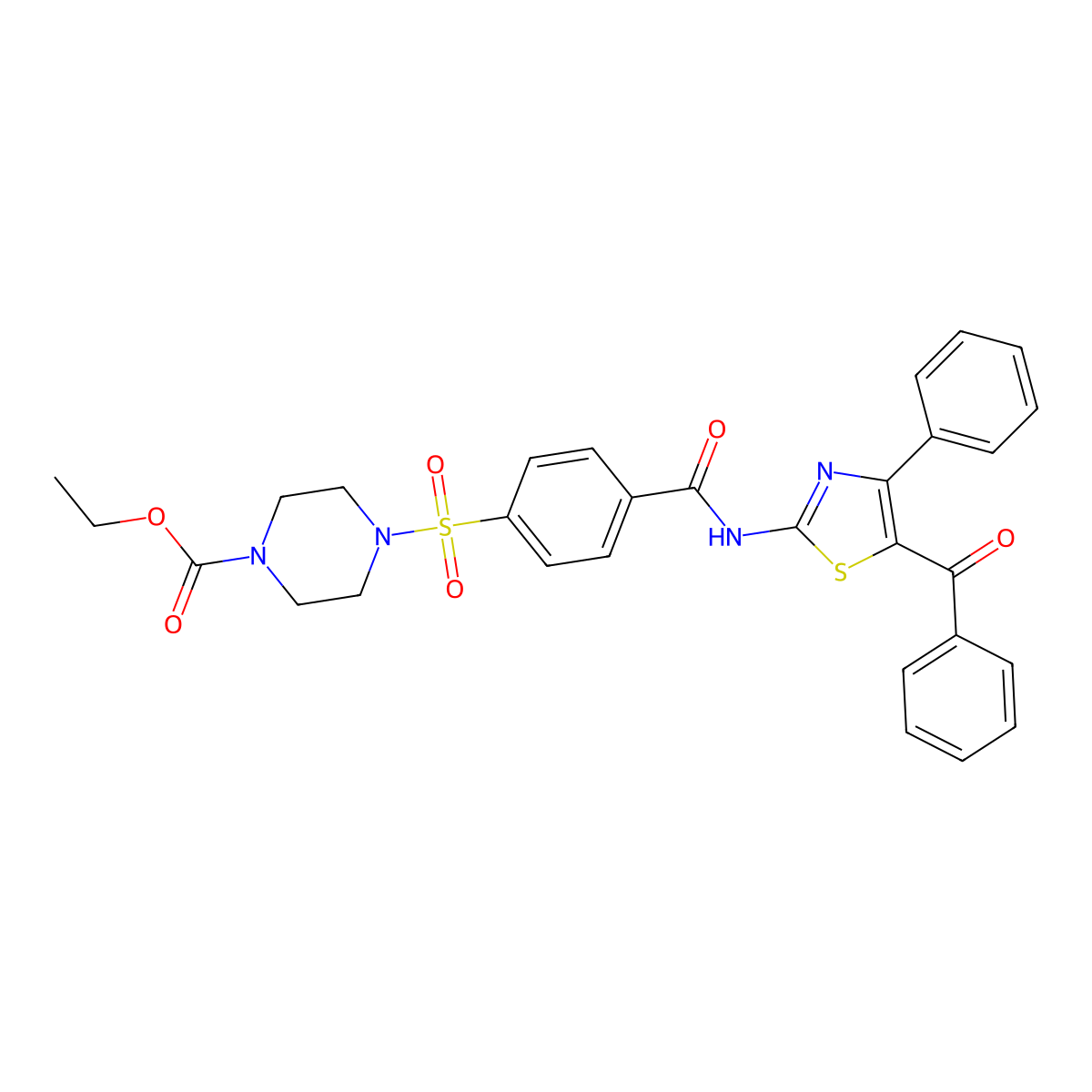Ethyl 4-[4-[(5-benzoyl-4-phenyl-1,3-thiazol-2-yl)carbamoyl]phenyl]sulfonylpiperazine-1-carboxylate molecular structure, CAS 398998-41-9
