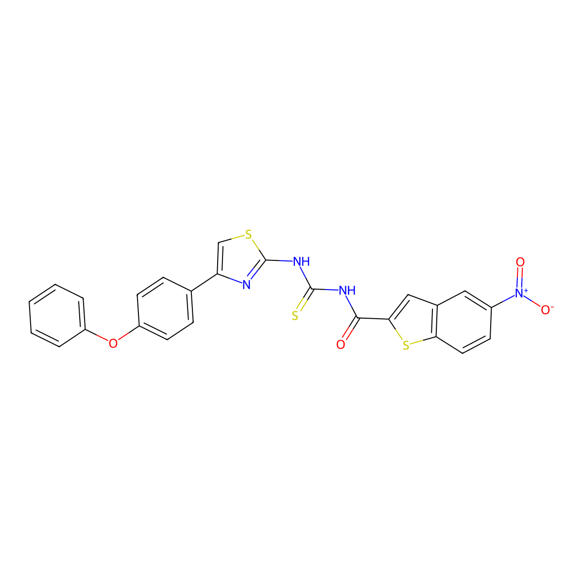 5-nitro-N-((4-(4-phenoxyphenyl)thiazol-2-yl)carbamothioyl)benzo[b]thiophene-2-carboxamide molecular structure, CAS 398998-46-4