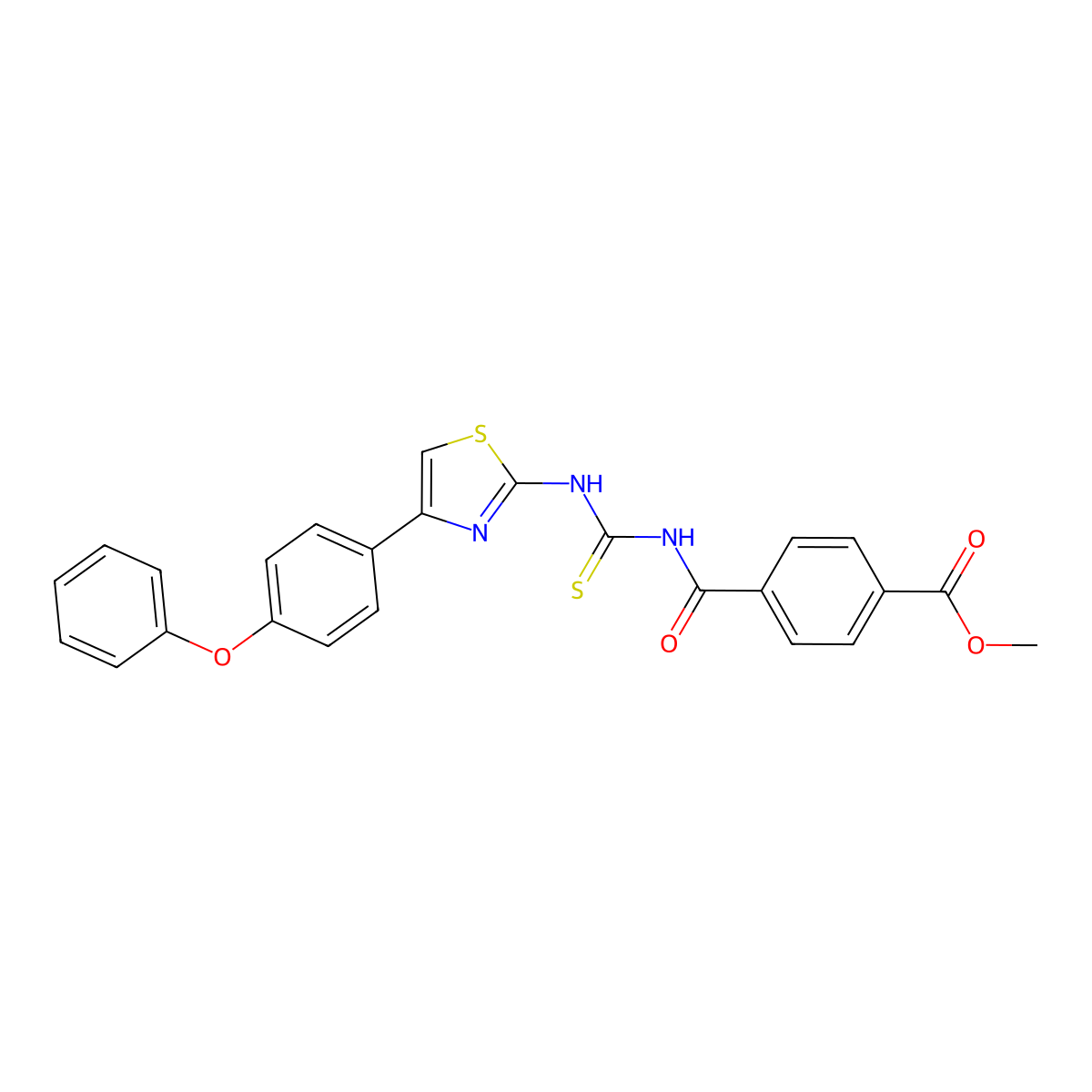 Methyl 4-(((4-(4-phenoxyphenyl)thiazol-2-yl)carbamothioyl)carbamoyl)benzoate molecular structure, CAS 398998-49-7