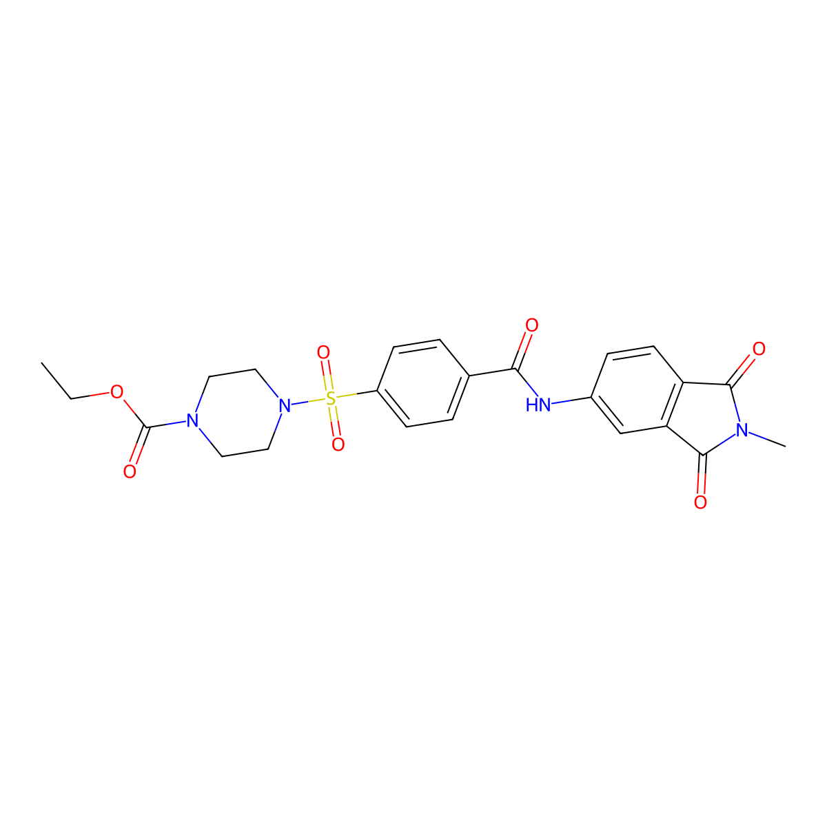 Ethyl 4-((4-((2-methyl-1,3-dioxoisoindolin-5-yl)carbamoyl)phenyl)sulfonyl)piperazine-1-carboxylate molecular structure, CAS 398998-54-4