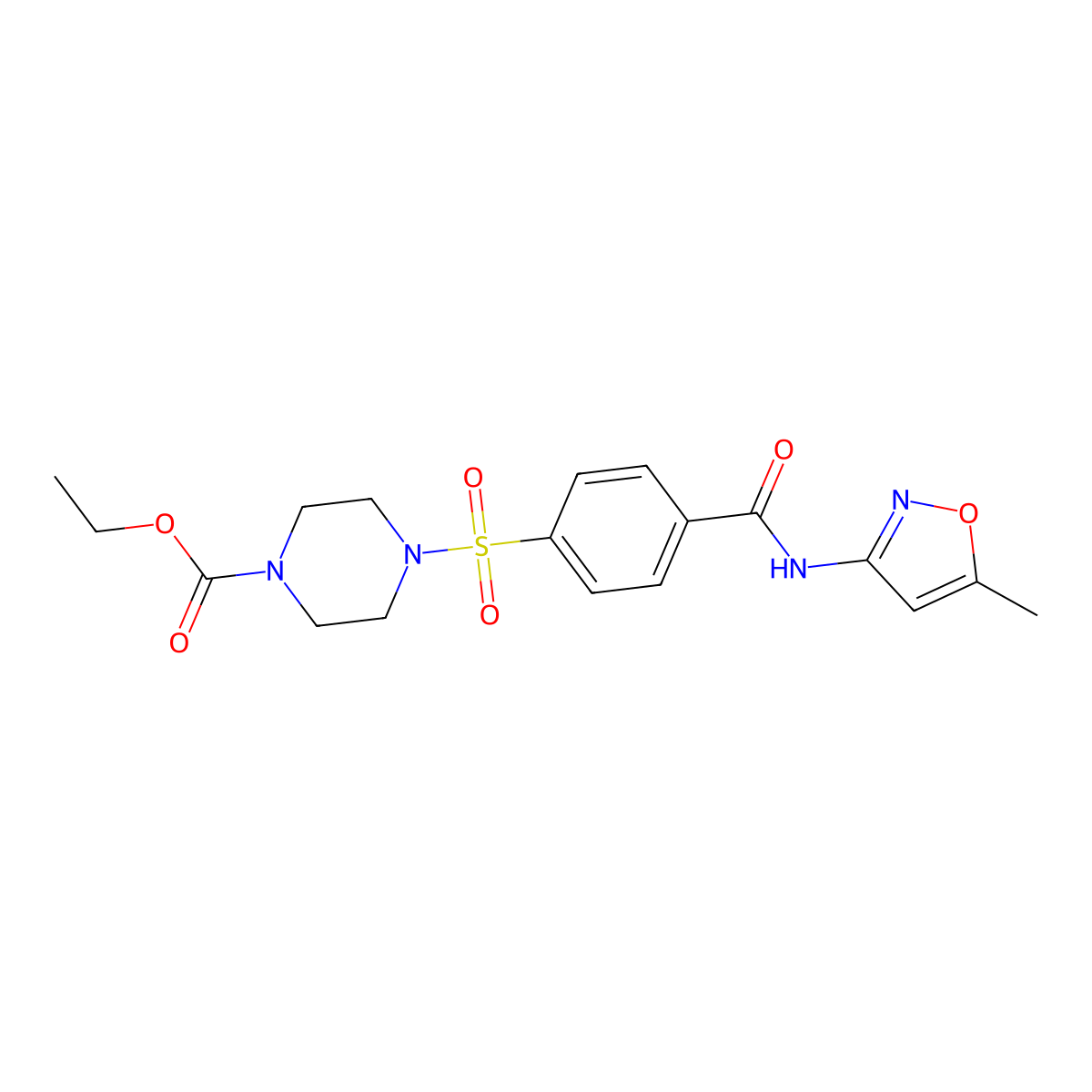 Ethyl 4-[4-[(5-methyl-1,2-oxazol-3-yl)carbamoyl]phenyl]sulfonylpiperazine-1-carboxylate molecular structure, CAS 398998-70-4