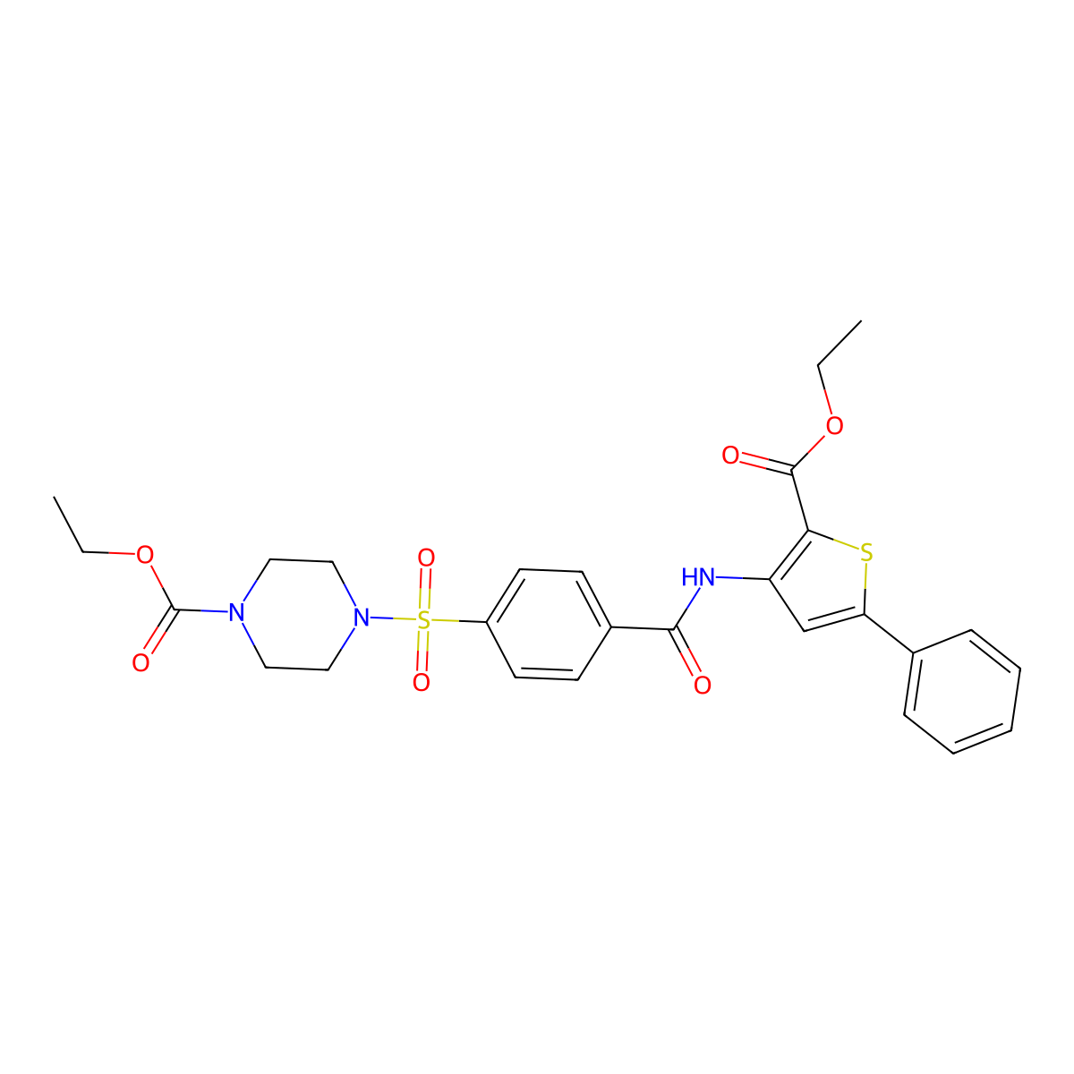 Ethyl 4-[4-[(2-ethoxycarbonyl-5-phenylthiophen-3-yl)carbamoyl]phenyl]sulfonylpiperazine-1-carboxylate molecular structure, CAS 398999-06-9