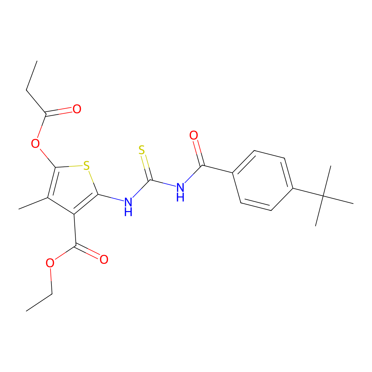 Ethyl 2-[(4-tert-butylbenzoyl)carbamothioylamino]-4-methyl-5-propanoyloxythiophene-3-carboxylate molecular structure, CAS 398999-08-1