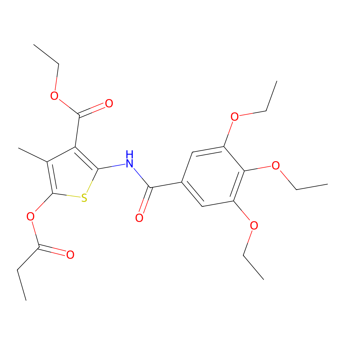 Ethyl 4-methyl-5-(propionyloxy)-2-(3,4,5-triethoxybenzamido)thiophene-3-carboxylate molecular structure, CAS 398999-10-5