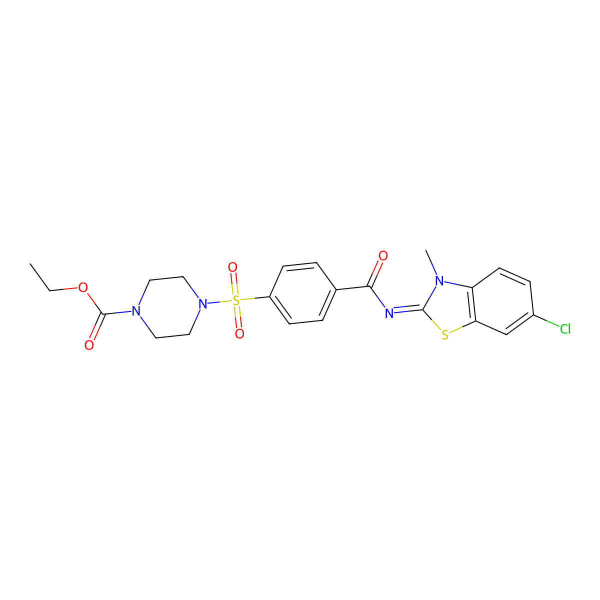 (Z)-ethyl 4-((4-((6-chloro-3-methylbenzo[d]thiazol-2(3H)-ylidene)carbamoyl)phenyl)sulfonyl)piperazine-1-carboxylate molecular structure, CAS 398999-18-3