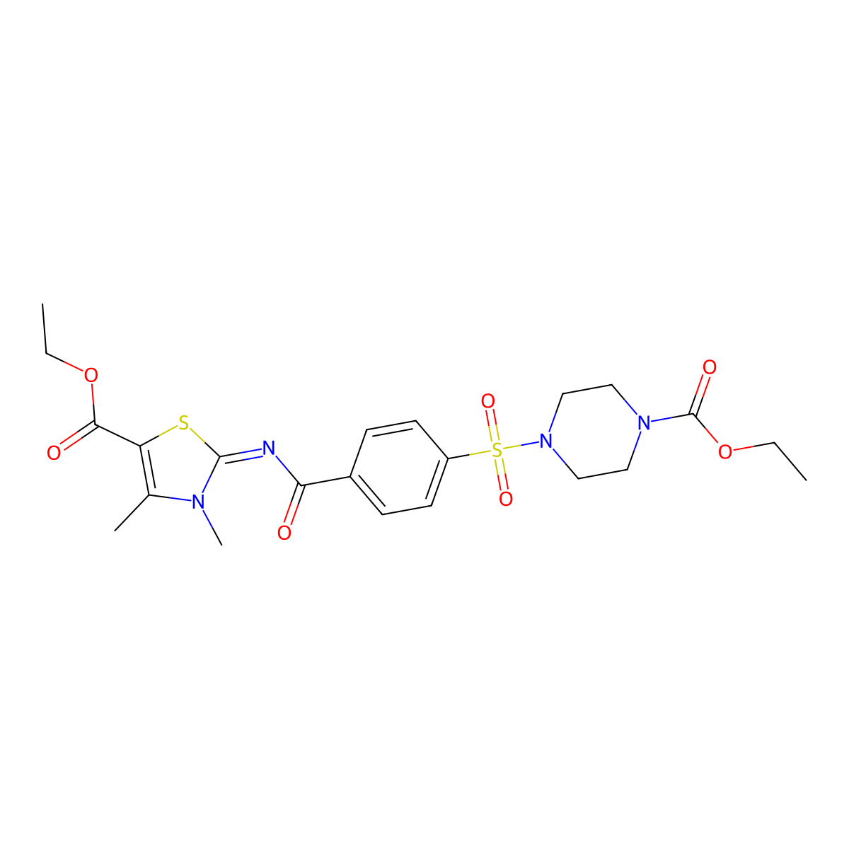Ethyl 2-[4-(4-ethoxycarbonylpiperazin-1-yl)sulfonylbenzoyl]imino-3,4-dimethyl-1,3-thiazole-5-carboxylate molecular structure, CAS 398999-25-2