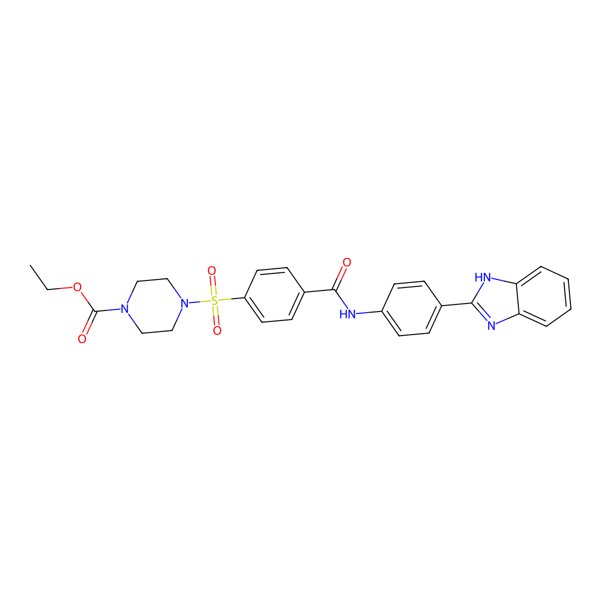 ethyl 4-[4-[[4-(1H-benzimidazol-2-yl)phenyl]carbamoyl]phenyl]sulfonylpiperazine-1-carboxylate molecular structure, CAS 398999-31-0