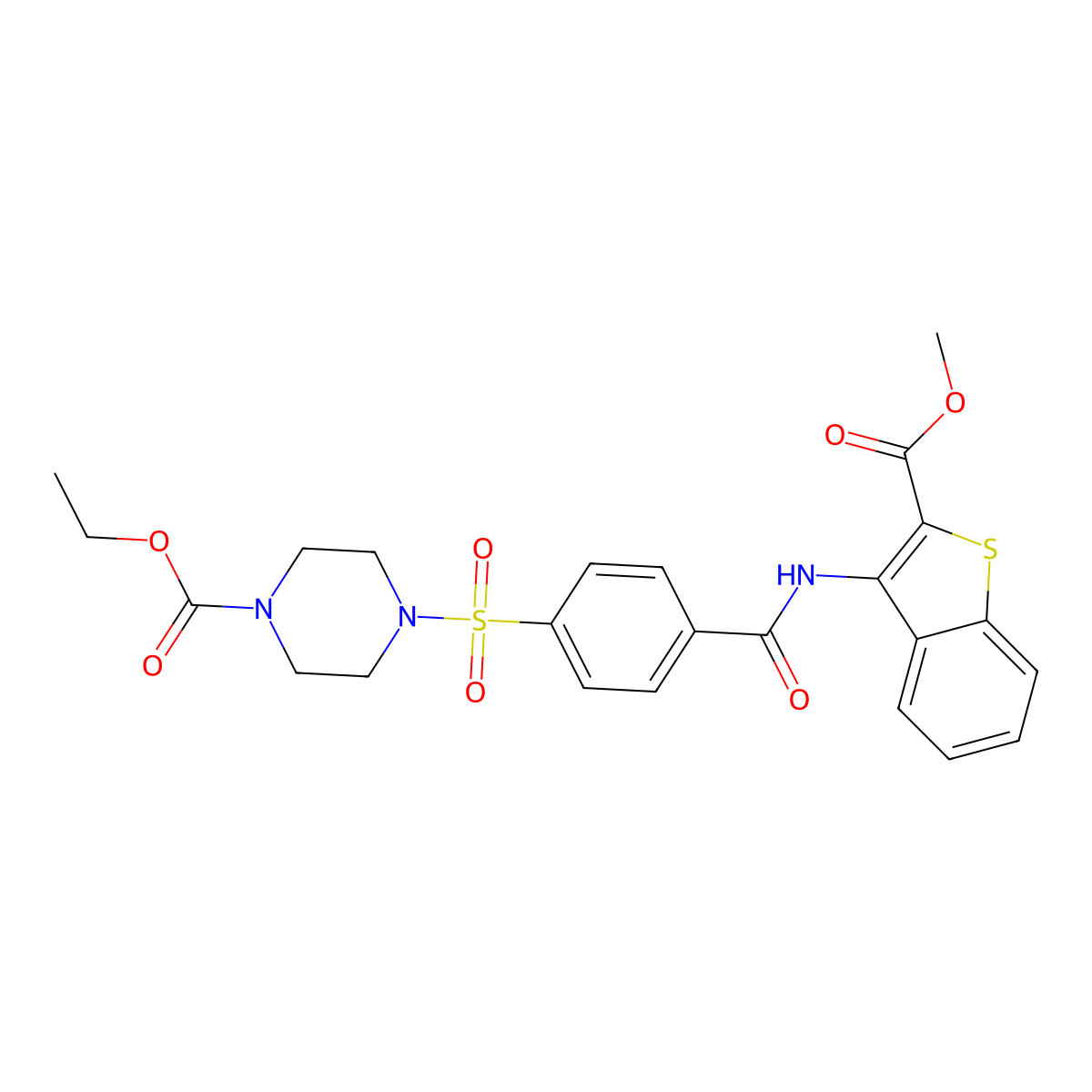Ethyl 4-((4-((2-(methoxycarbonyl)benzo[b]thiophen-3-yl)carbamoyl)phenyl)sulfonyl)piperazine-1-carboxylate molecular structure, CAS 398999-65-0