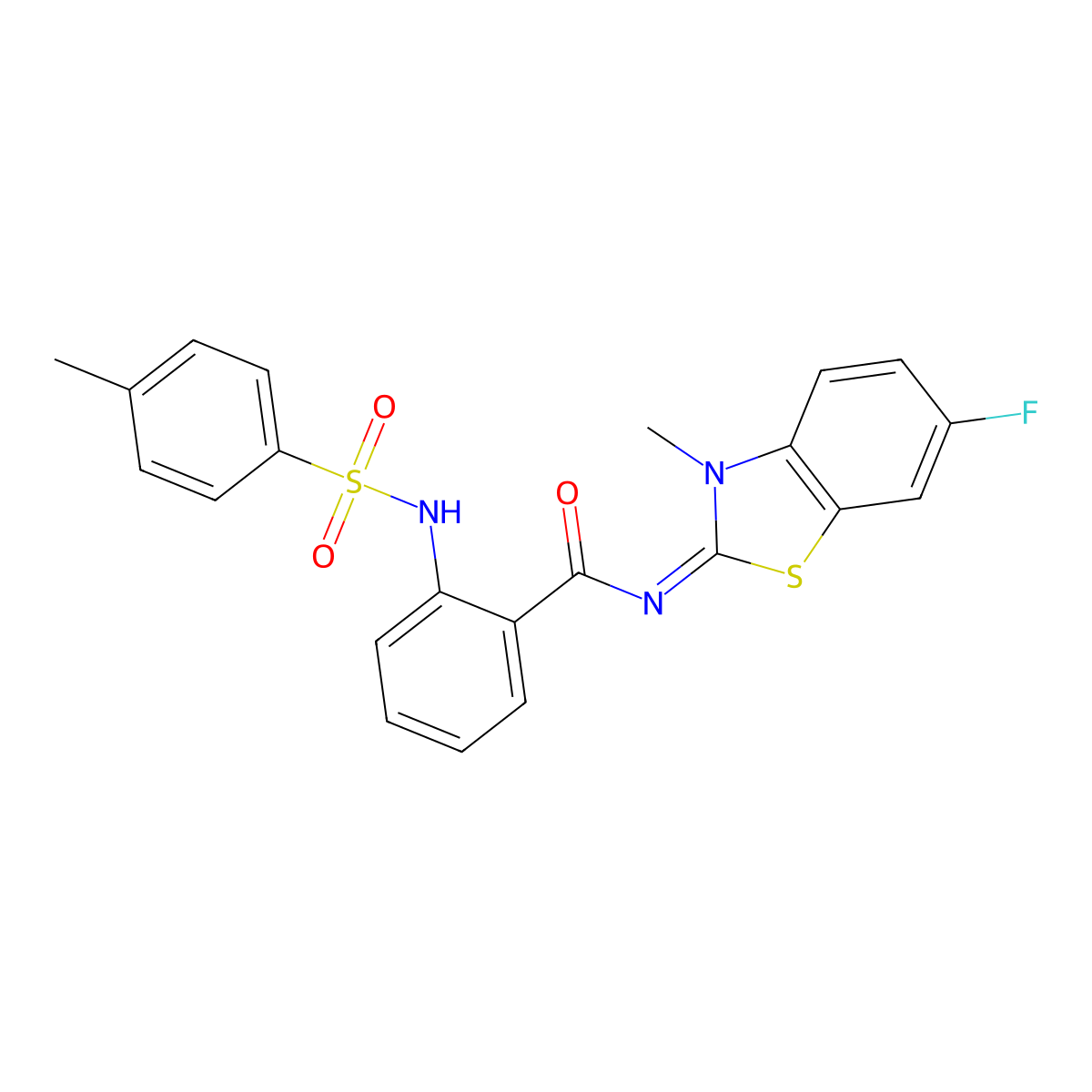 N-(6-fluoro-3-methyl-1,3-benzothiazol-2-ylidene)-2-[(4-methylphenyl)sulfonylamino]benzamide molecular structure, CAS 398999-85-4