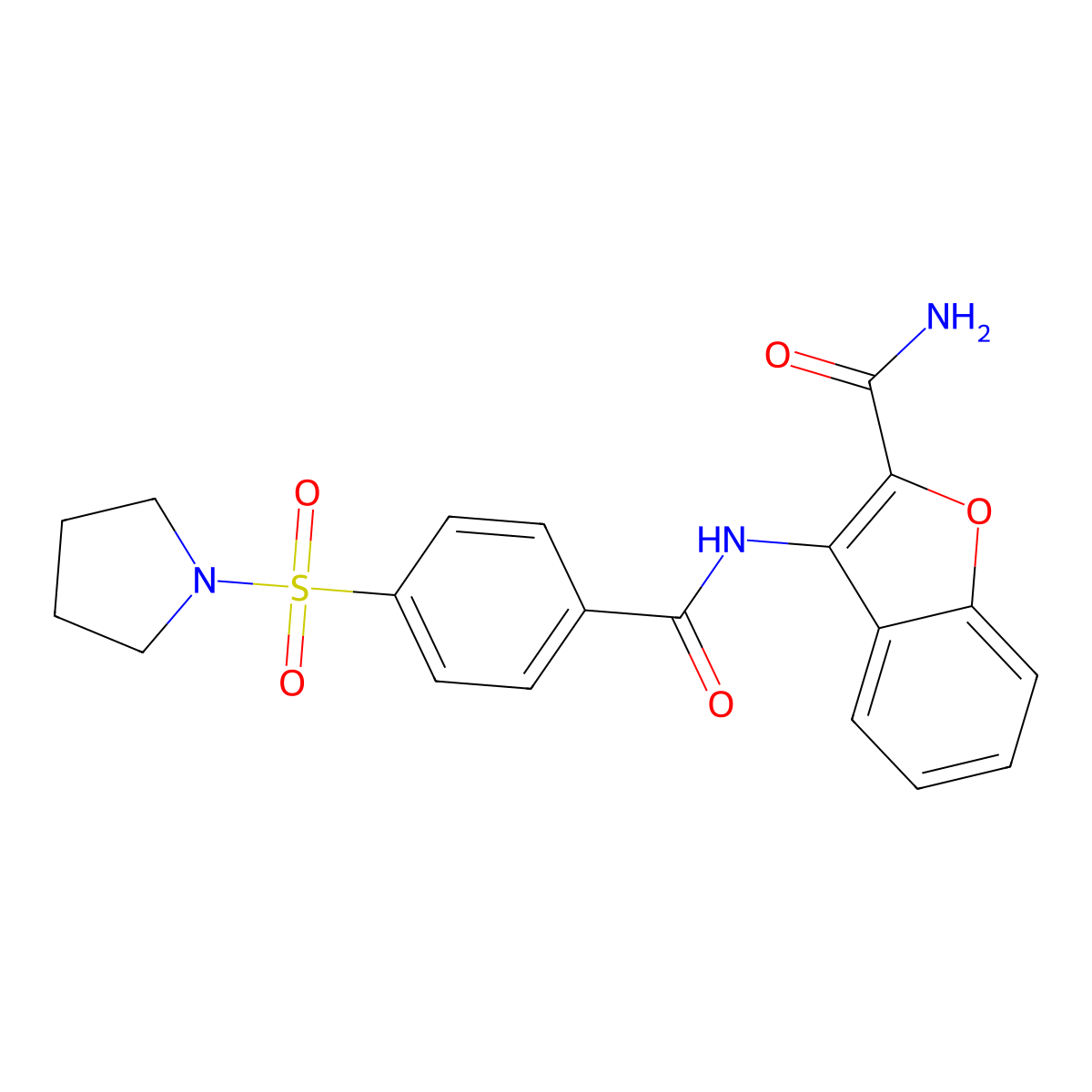 3-(4-(Pyrrolidin-1-ylsulfonyl)benzamido)benzofuran-2-carboxamide molecular structure, CAS 398999-99-0