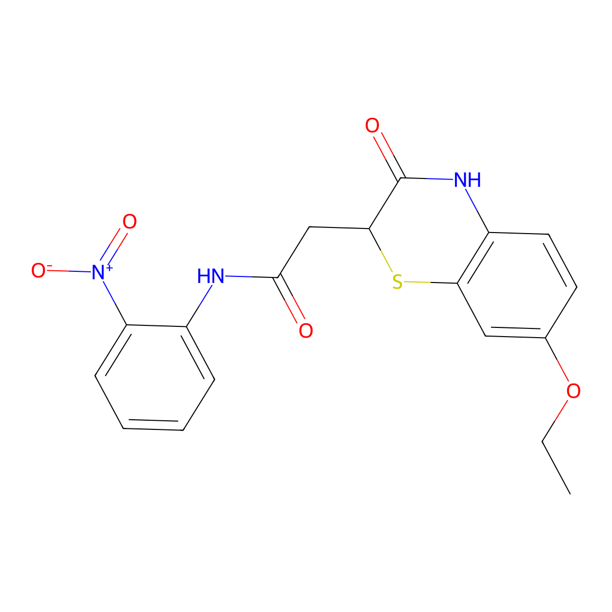 2-(7-ethoxy-3-oxo-3,4-dihydro-2H-1,4-benzothiazin-2-yl)-N-(2-nitrophenyl)acetamide molecular structure, CAS 39900-77-1