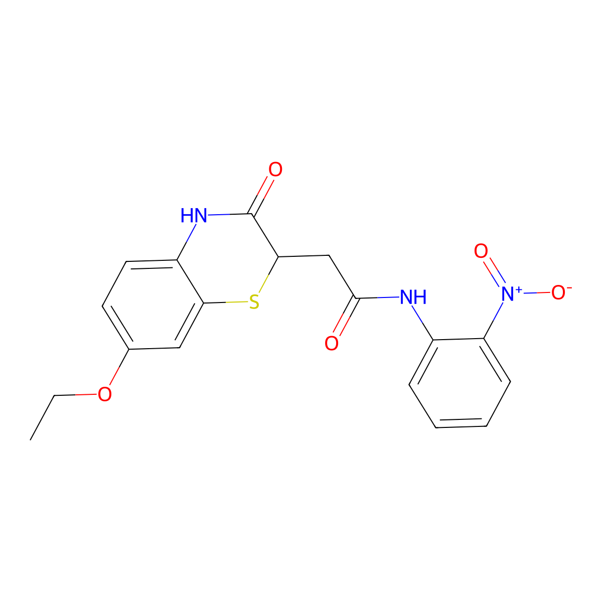 2-(7-ethoxy-3-oxo-3,4-dihydro-2H-1,4-benzothiazin-2-yl)-N-(2-nitrophenyl)acetamide molecular structure, CAS 39900-77-1