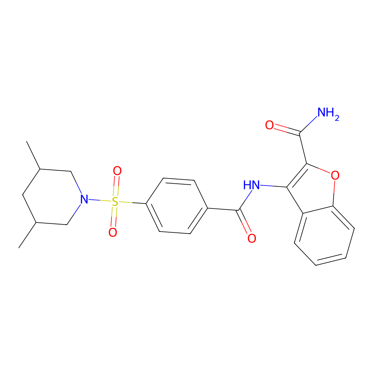 3-(4-((3,5-Dimethylpiperidin-1-yl)sulfonyl)benzamido)benzofuran-2-carboxamide molecular structure, CAS 399000-51-2