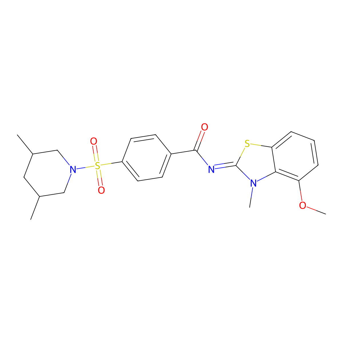4-(3,5-dimethylpiperidin-1-yl)sulfonyl-N-(4-methoxy-3-methyl-1,3-benzothiazol-2-ylidene)benzamide molecular structure, CAS 399000-54-5