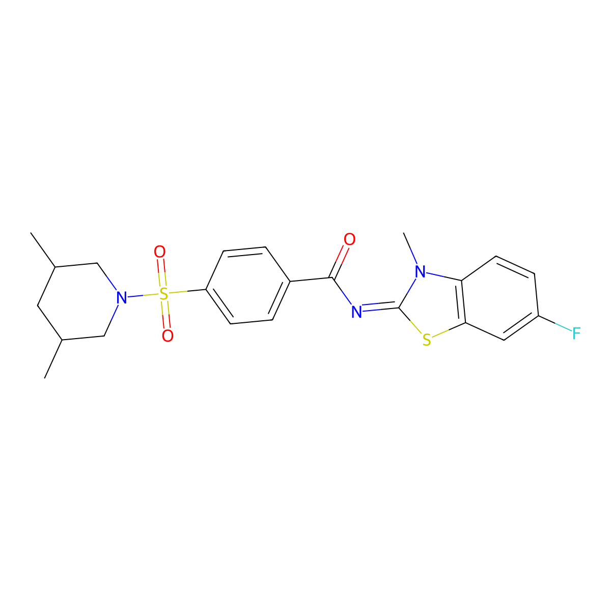 4-(3,5-dimethylpiperidin-1-yl)sulfonyl-N-(6-fluoro-3-methyl-1,3-benzothiazol-2-ylidene)benzamide molecular structure, CAS 399000-56-7