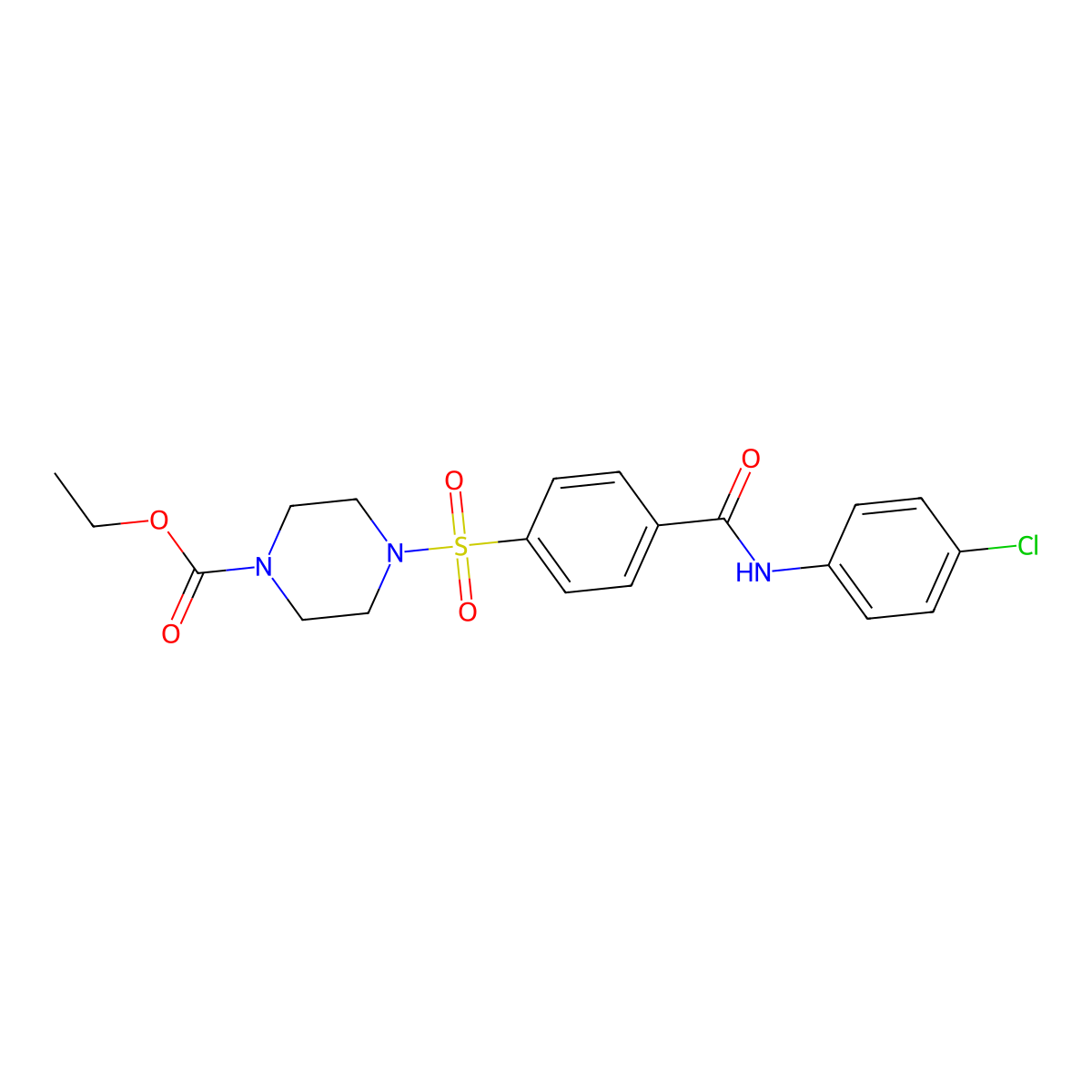Ethyl 4-[4-[(4-chlorophenyl)carbamoyl]phenyl]sulfonylpiperazine-1-carboxylate molecular structure, CAS 399000-80-7