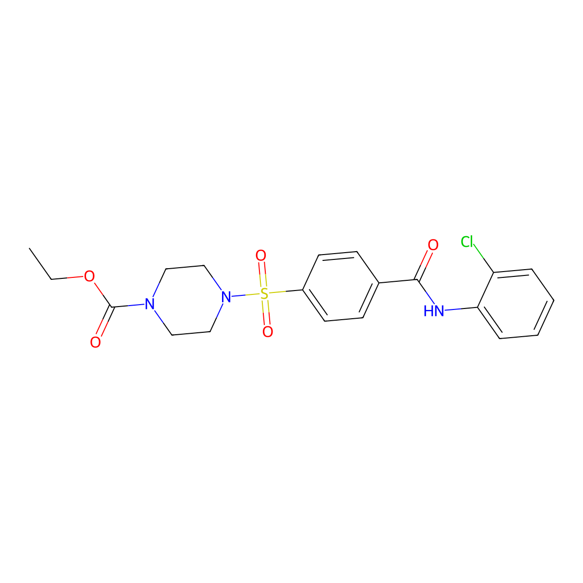 Ethyl 4-[4-[(2-chlorophenyl)carbamoyl]phenyl]sulfonylpiperazine-1-carboxylate molecular structure, CAS 399000-83-0