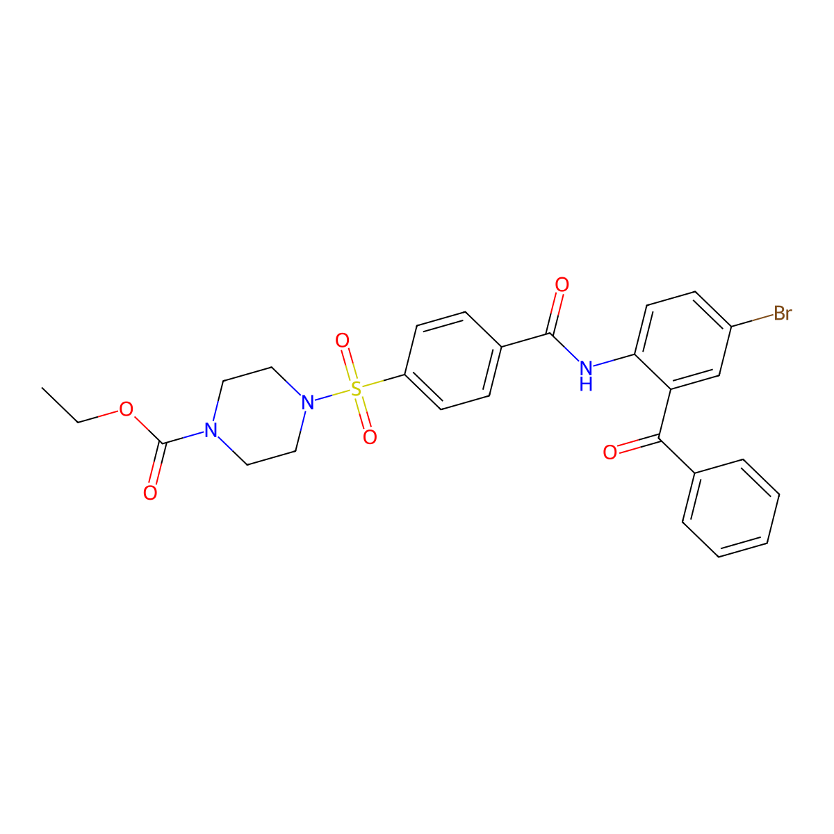 Ethyl 4-((4-((2-benzoyl-4-bromophenyl)carbamoyl)phenyl)sulfonyl)piperazine-1-carboxylate molecular structure, CAS 399001-17-3